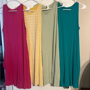 Set of FOUR Sleeveless Dresses - Hot Pink, Yellow Striped, Light Green, & Teal